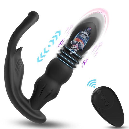 Retractable Prostate Massager With Penis Ring Sex Toy For Couples-EROSREALM