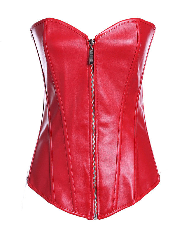 Palace Corset Leather Gathered Waist Zipper Shapewear Vest-EROSREALM