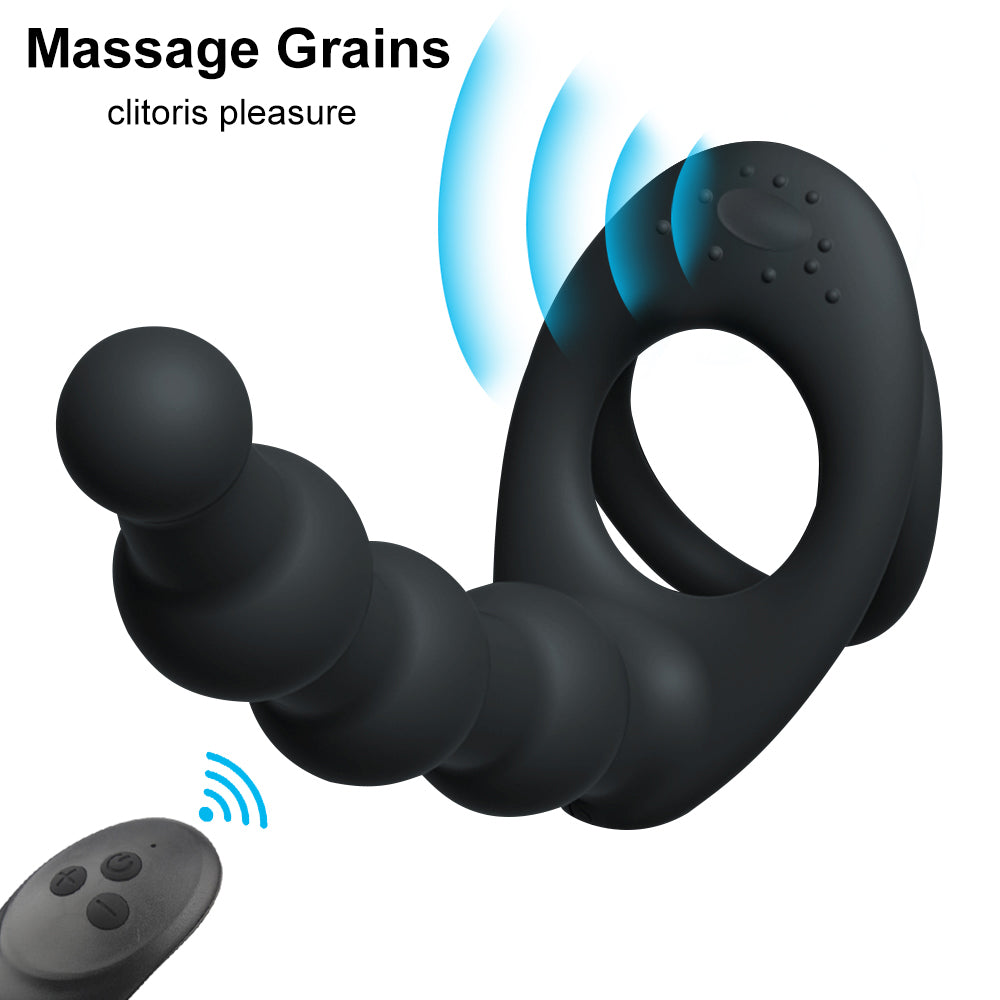 Dual Cock Rings with Anal Beads/Dildo For Couples-EROSREALM