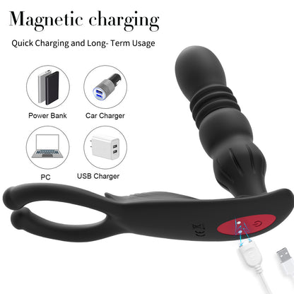 Retractable Prostate Massager With Penis Ring Sex Toy For Couples-EROSREALM