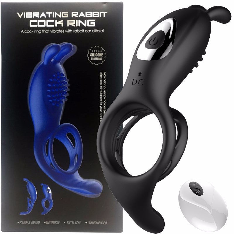 Remote Control 9 Frequency Vibrating Cock Ring Rabbit Ear Penis Ring-EROSREALM