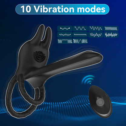 Wireless Remote Control 10 Frequency Vibrating Penis Ring & Clit Vibrator-EROSREALM