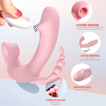 3 In 1 Clitoris Sucking Rotating Beads Dildo Wireless Remote Control Vibrator For Women-EROSREALM