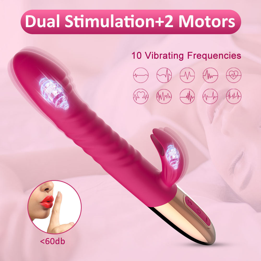 2-in-1 Double-motor Shock Warming Rabbit Vibrator-EROSREALM