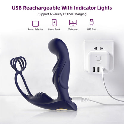 Wireless Remote Control Vibrating Male Prostate Vibrating Massager Penis Ring-EROSREALM