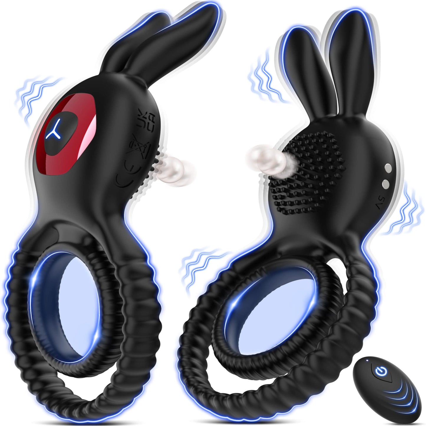 Rabbit Head Vibration Double Rings For Couples-EROSREALM