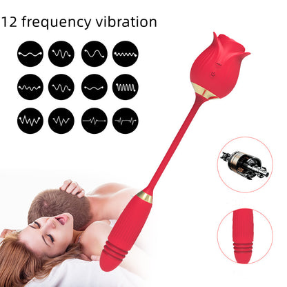 2-in-1 Sucking Rose Toy With Telescopic Vibrating Egg-EROSREALM