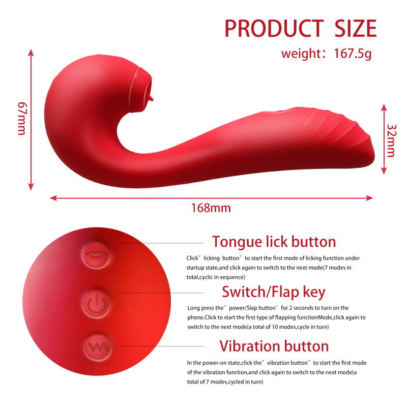 Red Velet - 3 In 1 Tongue Licking Tapping Vibration Massager-EROSREALM