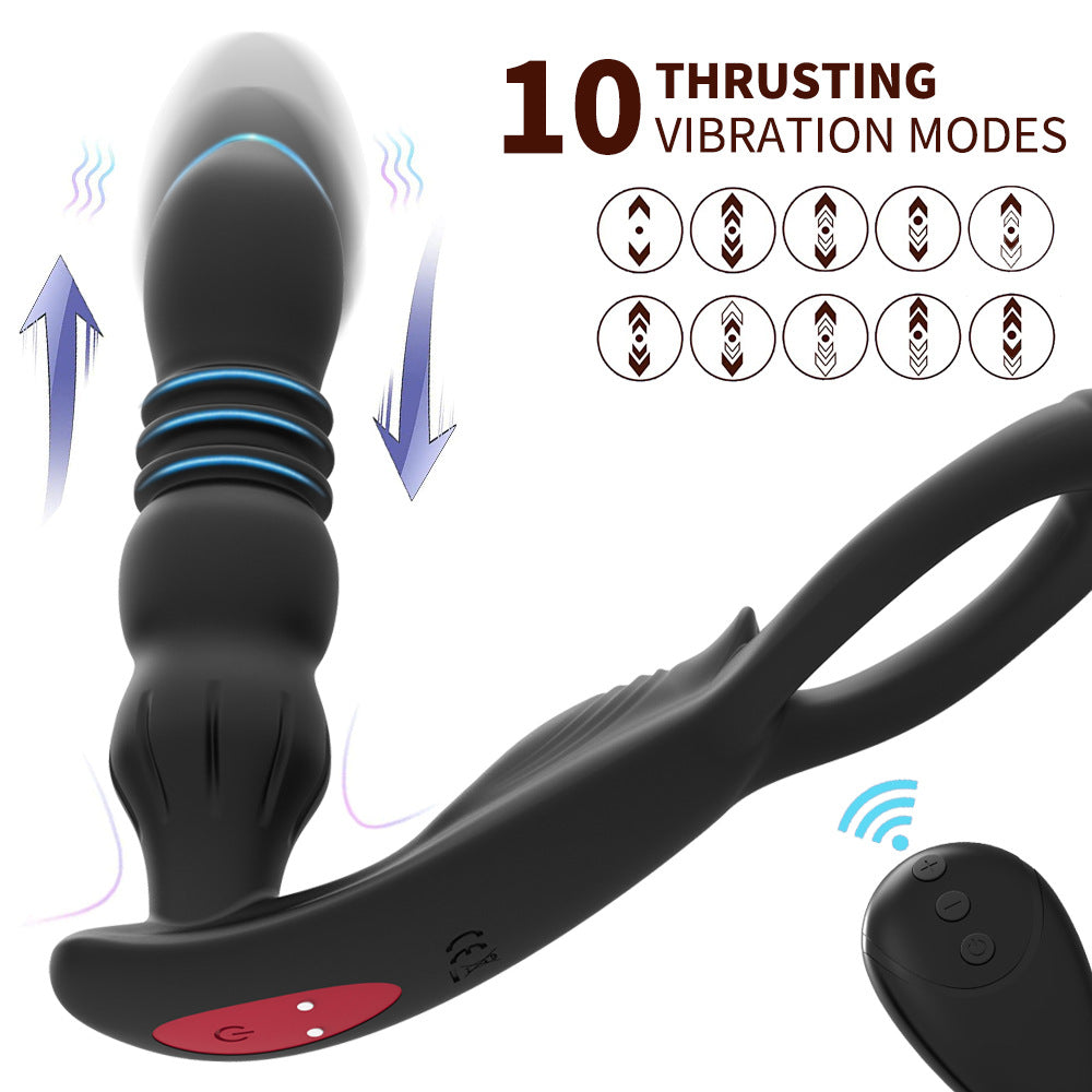 Retractable Prostate Massager With Penis Ring Sex Toy For Couples-EROSREALM