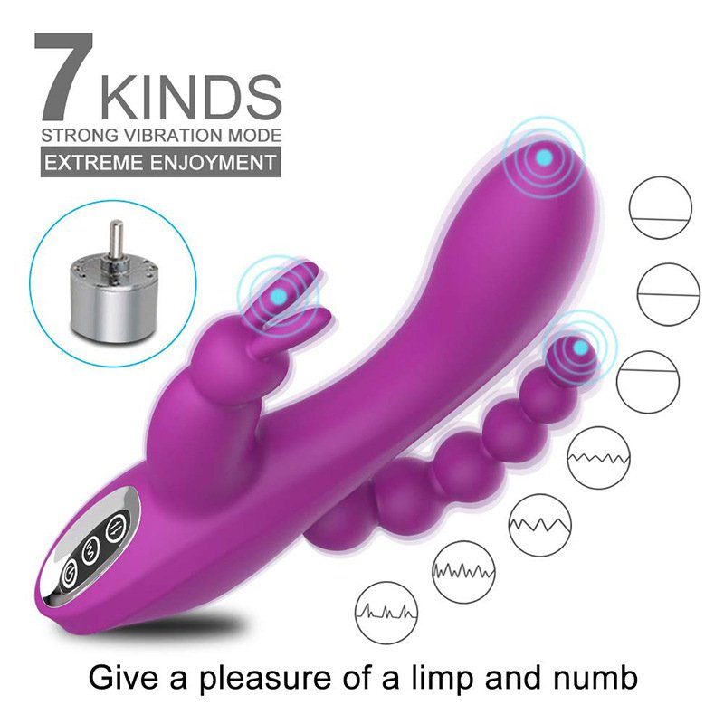 Triple Pleasure Rabbit Vibrator with Anal Beads-EROSREALM