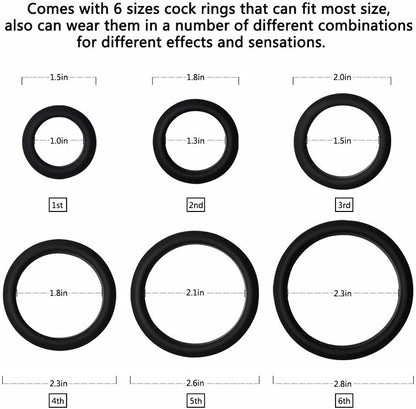 6 Different Size Cock Rings - Premium Grade Soft Silicone Penis Rings-EROSREALM