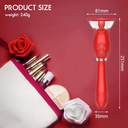 3 In 1 Rose Toy with Licking Tongue Sucker. Body Pump Telescopic Wand-EROSREALM