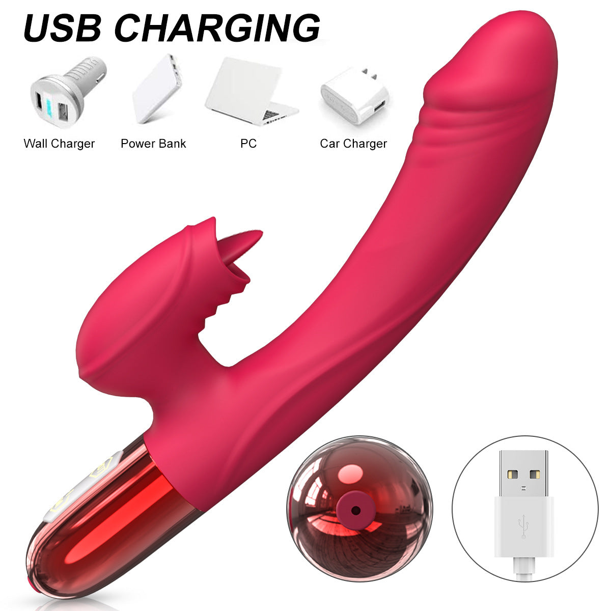 3-in-1 Heating Tongue Licking Rabbit Vibrator Rod-EROSREALM