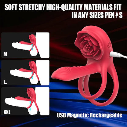 3-in-1 G-spot Vibrator Clit Stmulator & Vibrating Penis Ring Rose Toy For Couples-EROSREALM