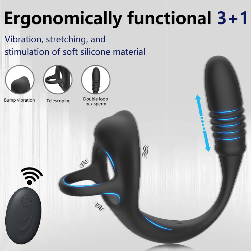 2 In 1 Wearable Telescopic Double-ring Prostate Massager Wireless Remote Control-EROSREALM