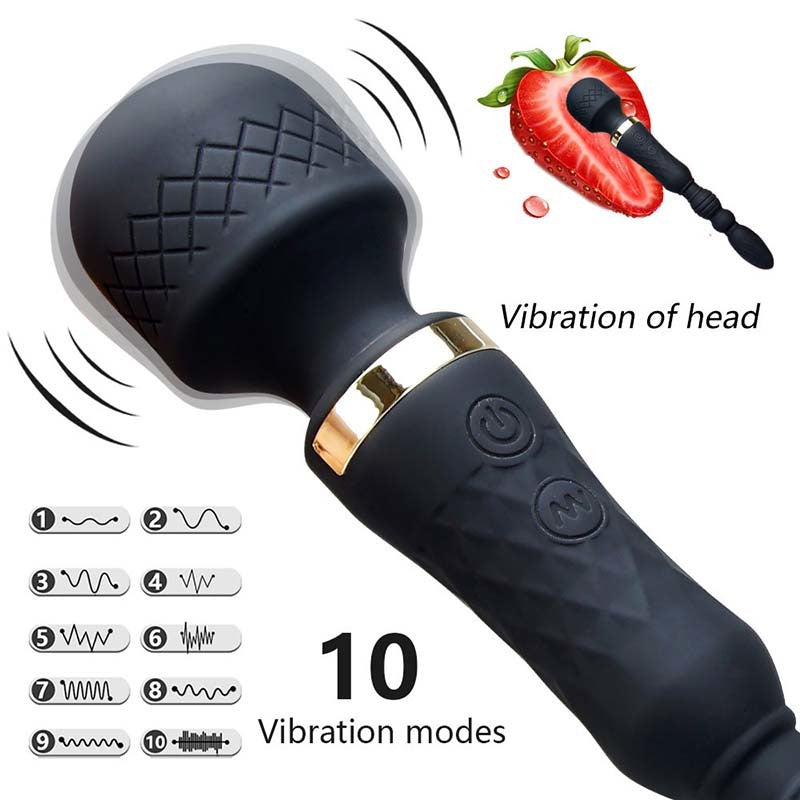 Double Head Wand Vibrator With Anal Plug-EROSREALM