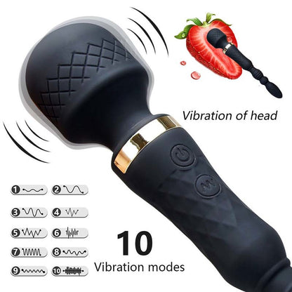 Double Head Wand Vibrator With Anal Plug-EROSREALM