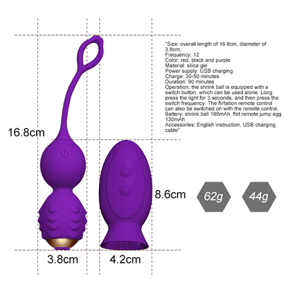 Boule Kegal vibrante à 12 fréquences avec brosse à clitoris 