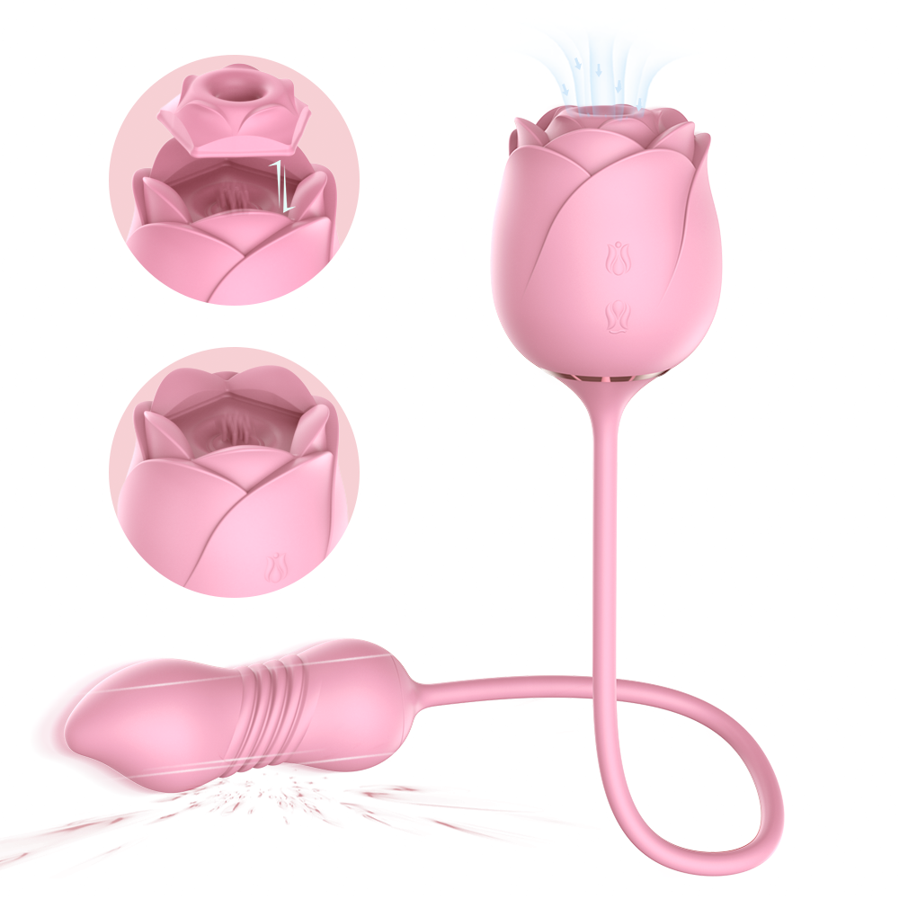 3-in-1 Double Headed Sucking Tapping Rose Toy With Telescopic Vibrating Bullet-EROSREALM