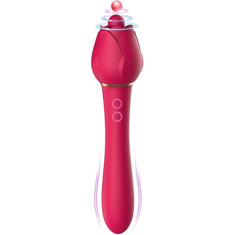 Handheld 2-in-1 Powerful Tongue-licking Rose Toy & G-spot Vibrator-EROSREALM