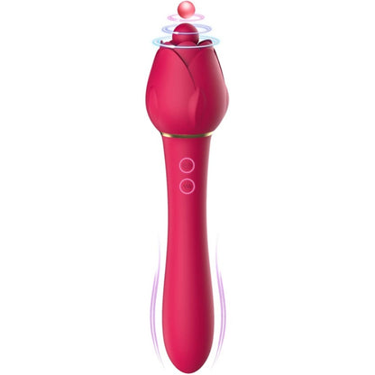 Handheld 2-in-1 Powerful Tongue-licking Rose Toy & G-spot Vibrator-EROSREALM