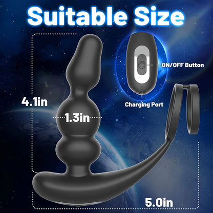 Wireless Remote Control 360° Rotatary Prostate Vibrator With Dual Rings-EROSREALM