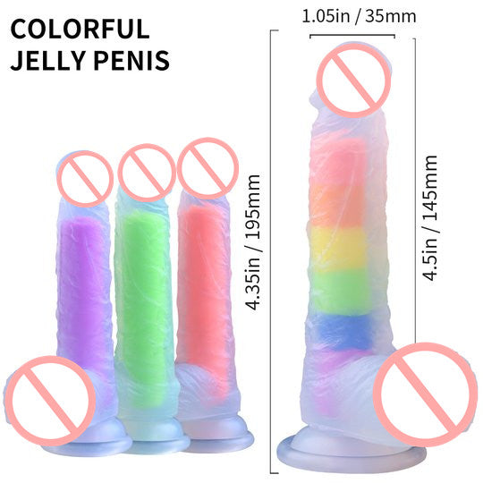 Rainbow Transparent Penis Silicone Realistic Dildo-EROSREALM