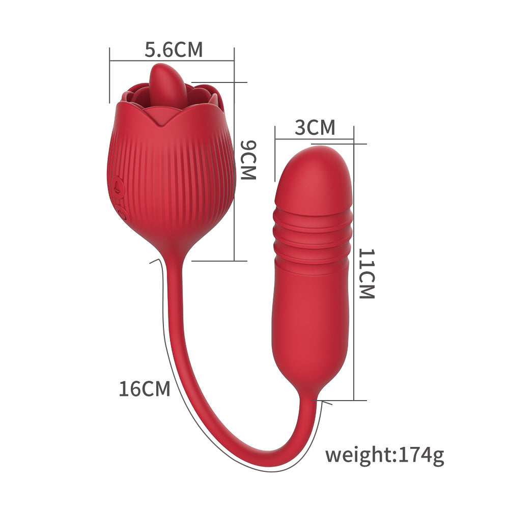 2-in-1 Tongue-licking Rose Toy & Thrusting Vibrator-EROSREALM