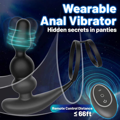 Wireless Remote Control 360° Rotatary Prostate Vibrator With Dual Rings-EROSREALM