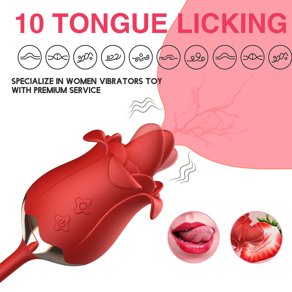 New Rose Tongue Licking Vibrator With A Thrusting Bullet-EROSREALM