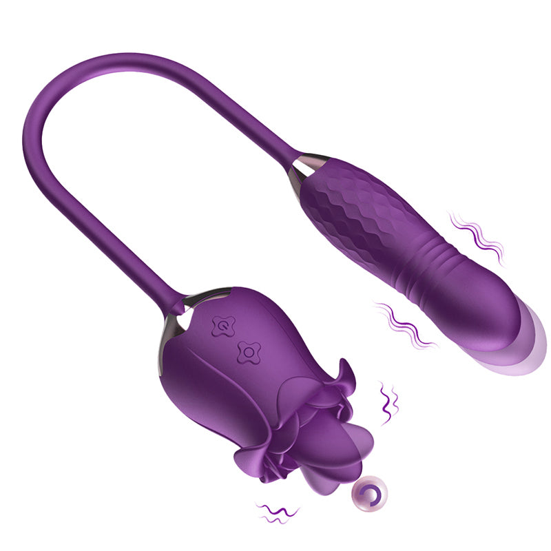 New Rose Tongue Licking Vibrator With A Thrusting Bullet-EROSREALM