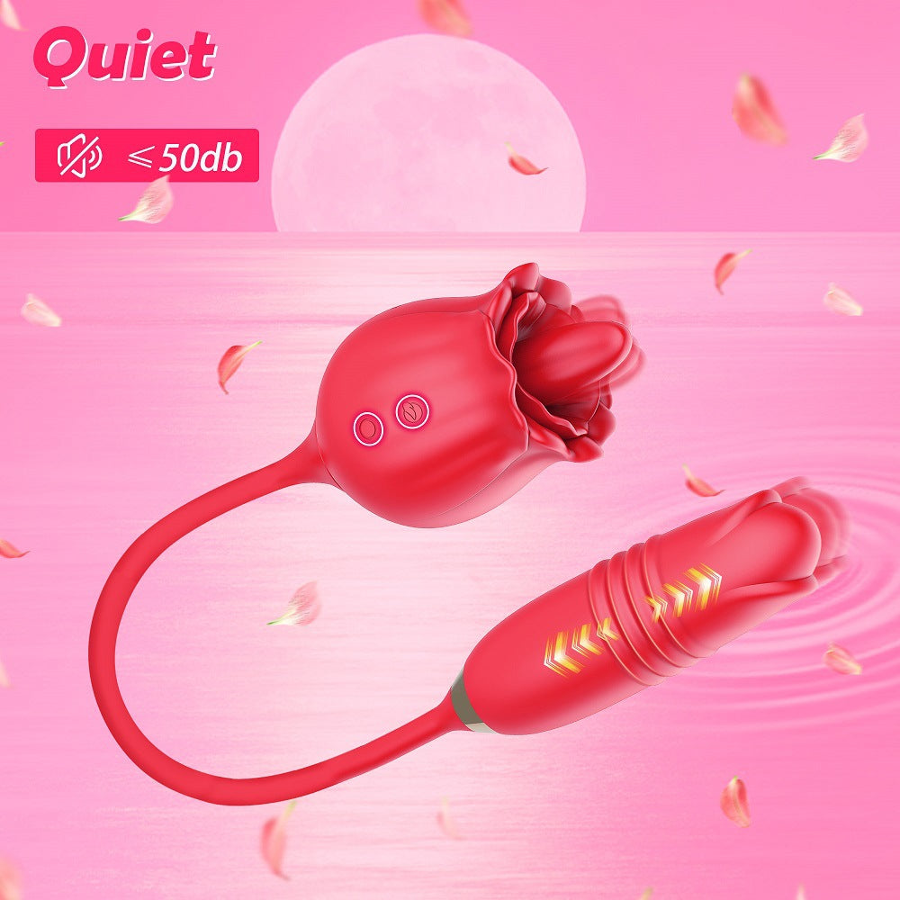 3-in-1 Tongue-licking Rose Toy With Thrusting Bullet Vibrator-EROSREALM