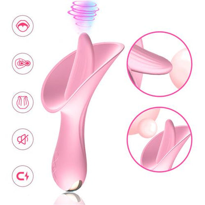 Pink Flower Toy Tongue Licking Vibrator-EROSREALM