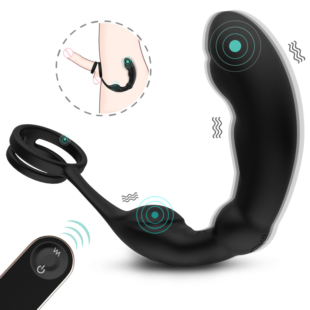 Anal Plug Vibrator Prostate Massager Masturbators With Double Ring-EROSREALM