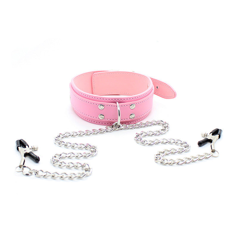 SM Sex Toys with Soft Rubber Liners Metal Chain Bondage Collar Padlock-EROSREALM