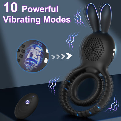 Rabbit Head Vibration Double Rings For Couples-EROSREALM