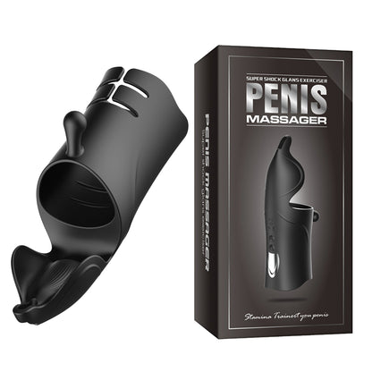 Double Motor Vibration Glans Massager Penis Delay Trainer-EROSREALM