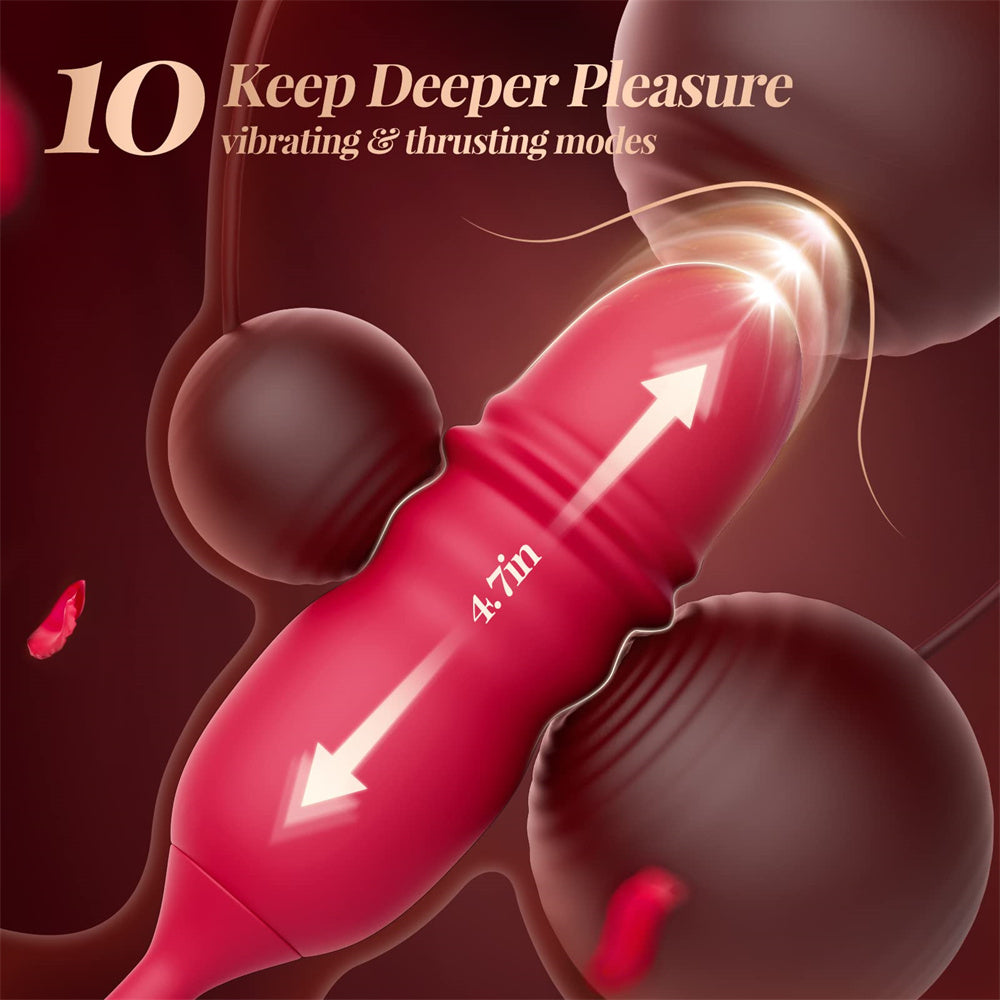 3in1 Dual Tongue Rose Toy With Thrusting Dildo Vibrators-EROSREALM