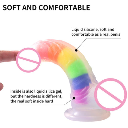 Rainbow Transparent Penis Silicone Realistic Dildo-EROSREALM