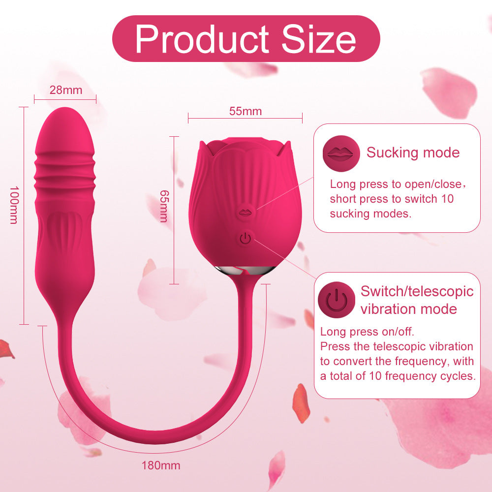 New 2-in-1 Rose Toy Sucking And Telescopic Vibrator-EROSREALM