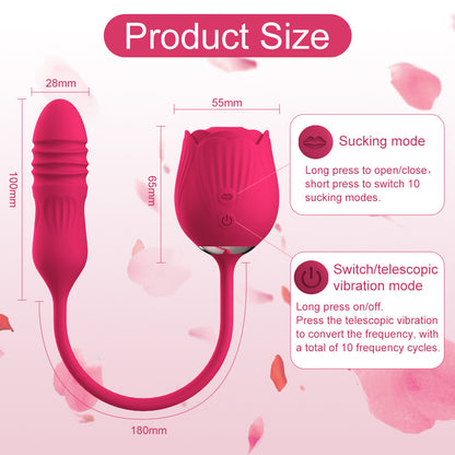 New 2-in-1 Rose Toy Sucking And Telescopic Vibrator-EROSREALM