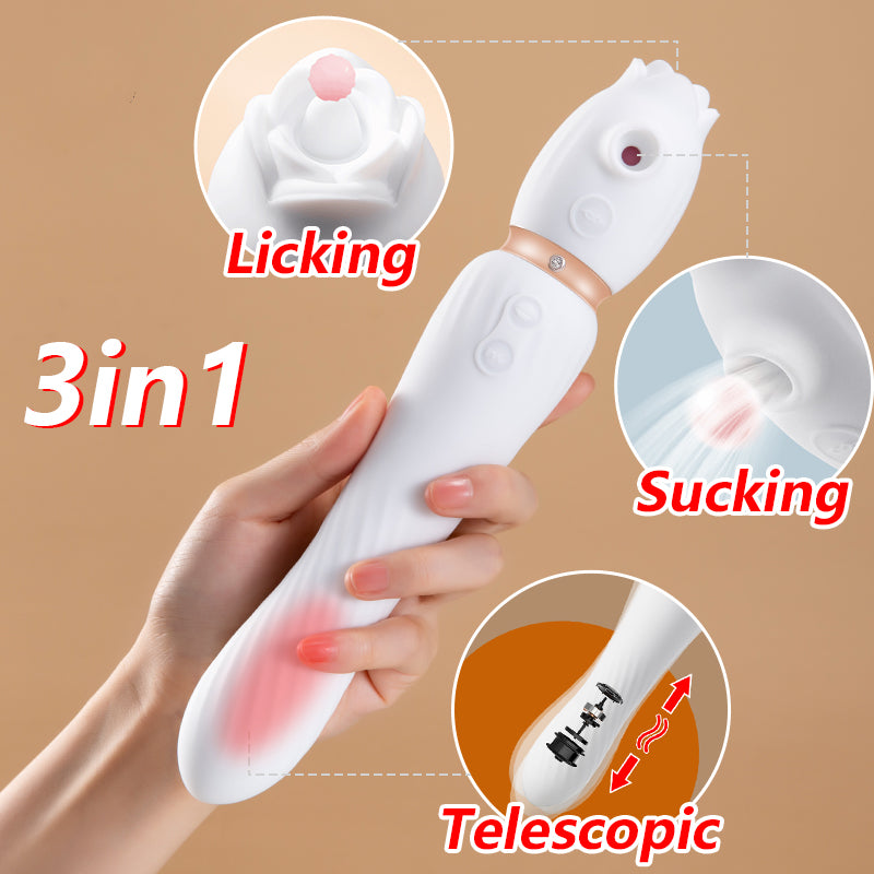 3-in-1 Rose Crown Vibrator Warming Swinging Tongue-licking Sucking Vibration Wand-EROSREALM