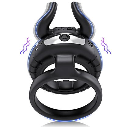 Bullfighting Double Rings Vibrating Penis Ring For Couples-EROSREALM