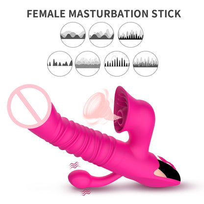 G Spot Vibrator Thrusting Dildo With Suction & Tongue-EROSREALM