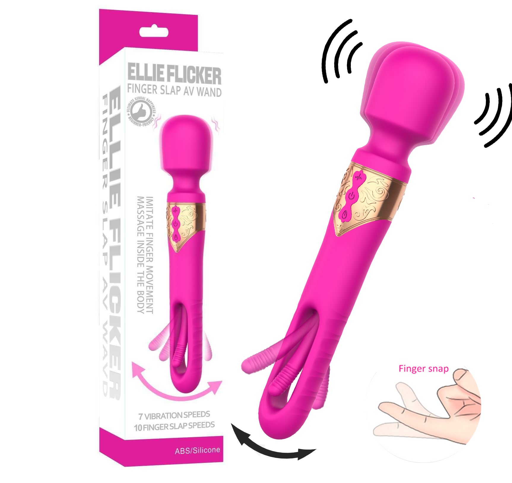 Ellie Flicker 2-in-1 Finger-slapping Wand Vibrator-EROSREALM