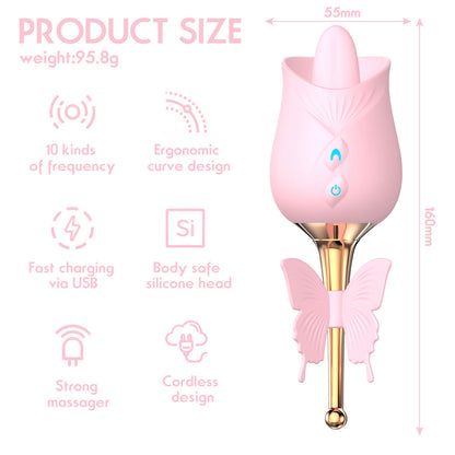 Rose Toy Tongue Vibrator with Detachable Butterfly-EROSREALM