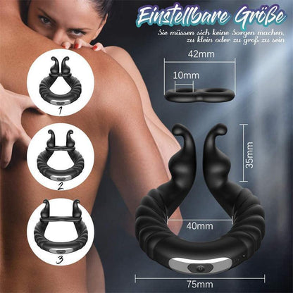 Vibrating Dual Penis Ring. Stretchy Cock Ring Longer Harder USB Rechargable Adjustable Size-EROSREALM