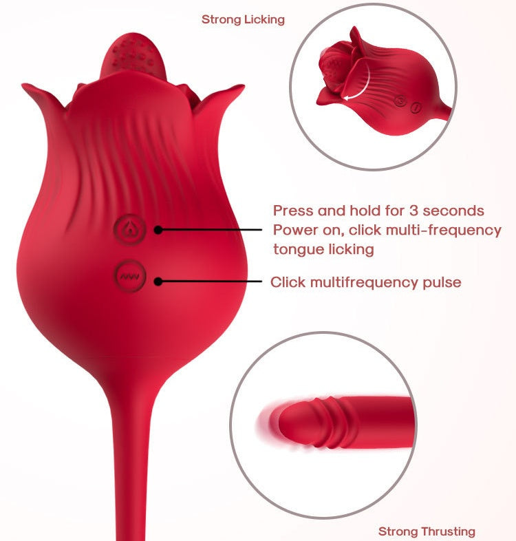 Usk-e09 2-in-1 Tongue Licking Rose Toy With Telescopic Vibrator-EROSREALM