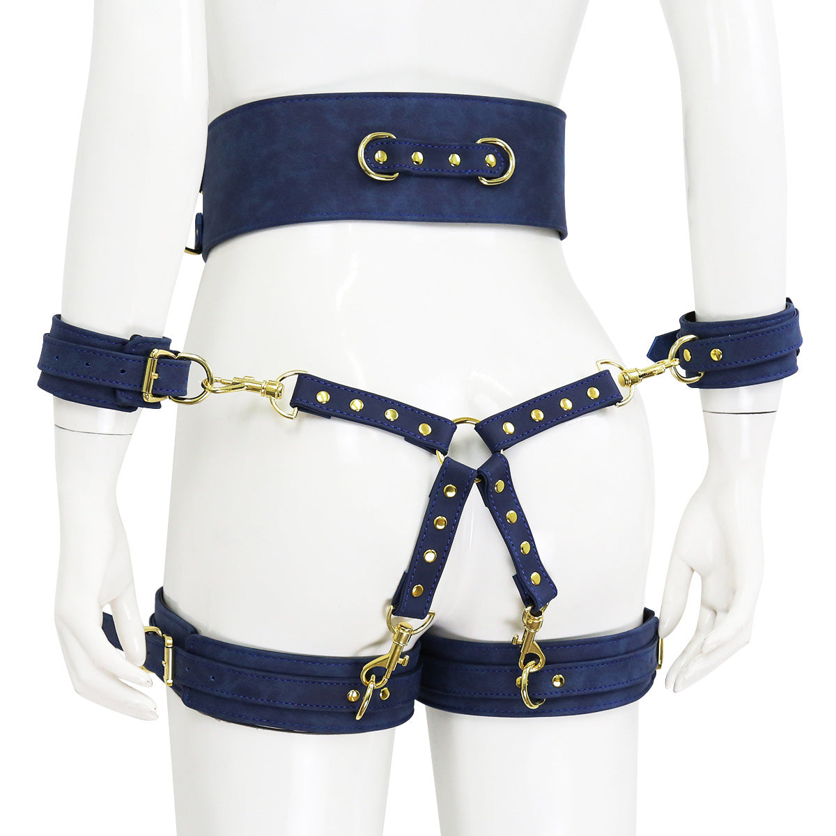 Thigh and Wrist Cuff Leather Restraint System with Bondage Belt-EROSREALM