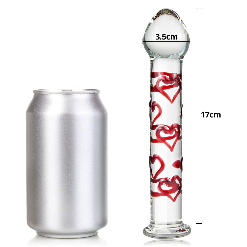 Crystal Glass Dildo G-spot Stimulation Anal Plug With Red Heart Pattern-EROSREALM